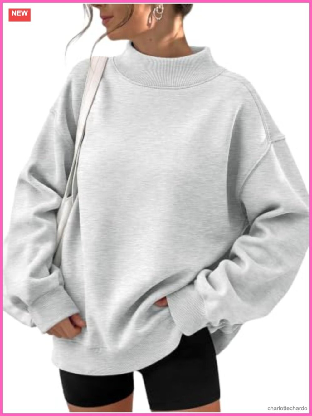 Oversized Mock Neck Sweatshirt Fleece Lined Pullover